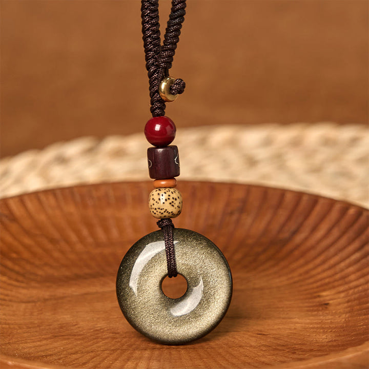 Buddha Stones Natürlicher Goldglanz Obsidian Frieden Schnalle Stärken Schlüssel Kette