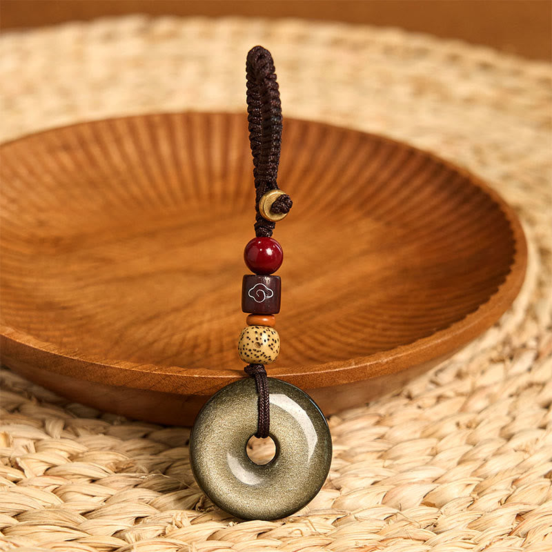 Buddha Stones Natürlicher Goldglanz Obsidian Frieden Schnalle Stärken Schlüssel Kette