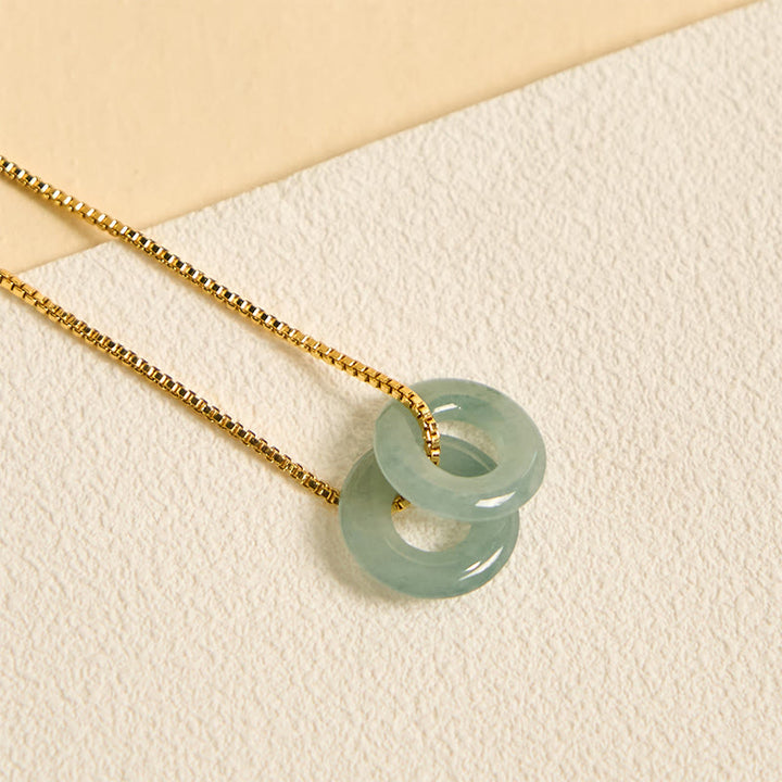 Halskette mit Anhänger aus Jade mit doppelter Friedensschnalle und Wohlstandssymbol von Buddha Stones