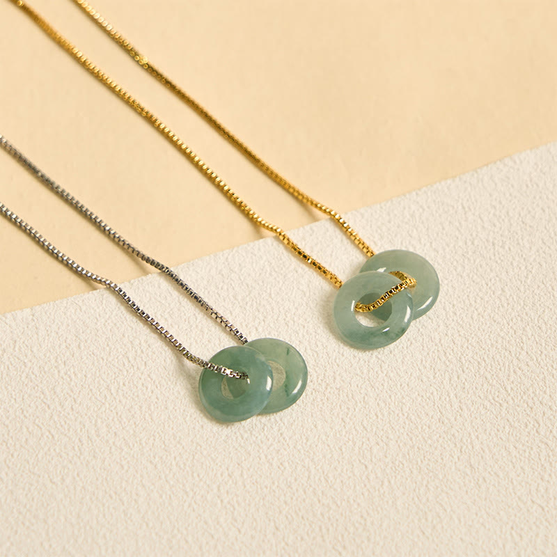 Halskette mit Anhänger aus Jade mit doppelter Friedensschnalle und Wohlstandssymbol von Buddha Stones