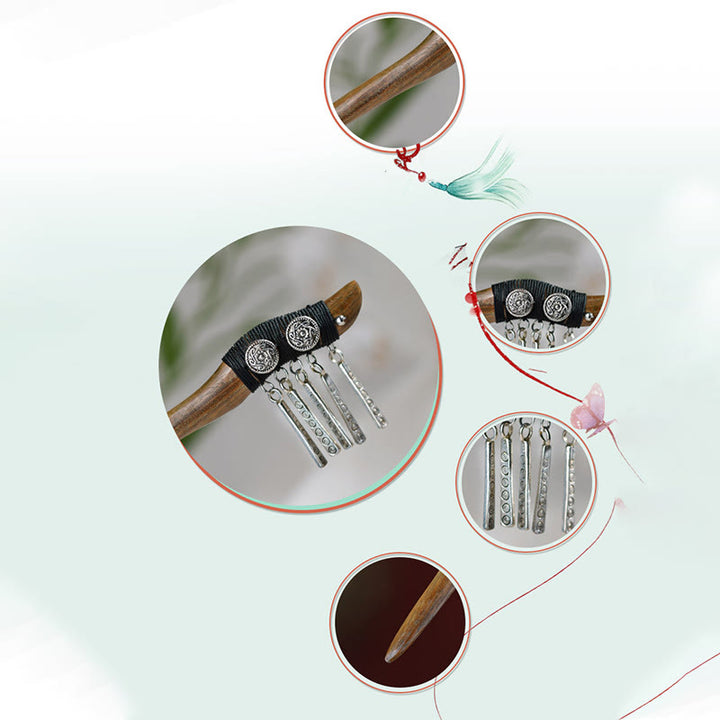 Buddha Stones Silber Quaste Grünes Sandelholz Beruhigende Haarnadel