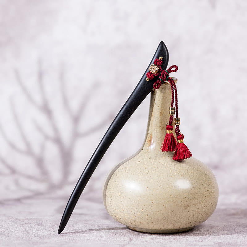 Buddha Stones Ebenholz Rot String Chinesischen Knoten Quaste Schutz Haarnadel