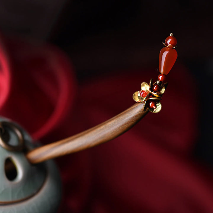 Buddha Stones Silber Quaste Grünes Sandelholz Beruhigende Haarnadel