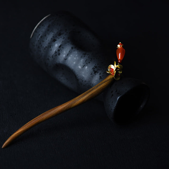 Buddha Stones Silber Quaste Grünes Sandelholz Beruhigende Haarnadel