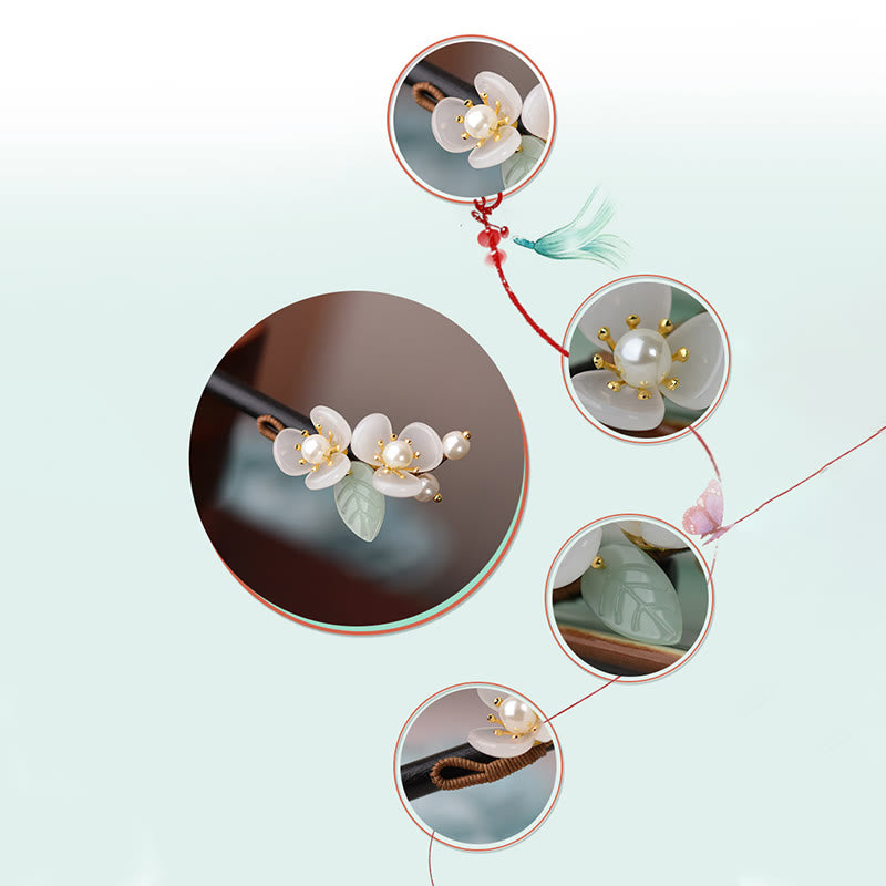 Buddha Stones Maserung Holz Liuli Magnolia Blumen Perle Schutz Haarnadel