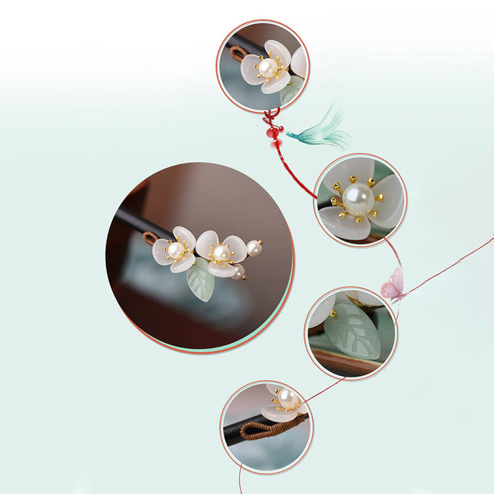 Buddha Stones Maserung Holz Liuli Magnolia Blumen Perle Schutz Haarnadel