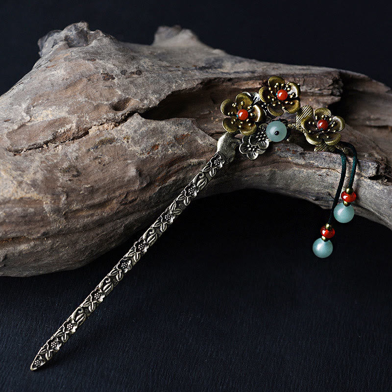 Buddha Stones Grün Aventurin Achat Legierung Blumen Beruhigende Haarnadel