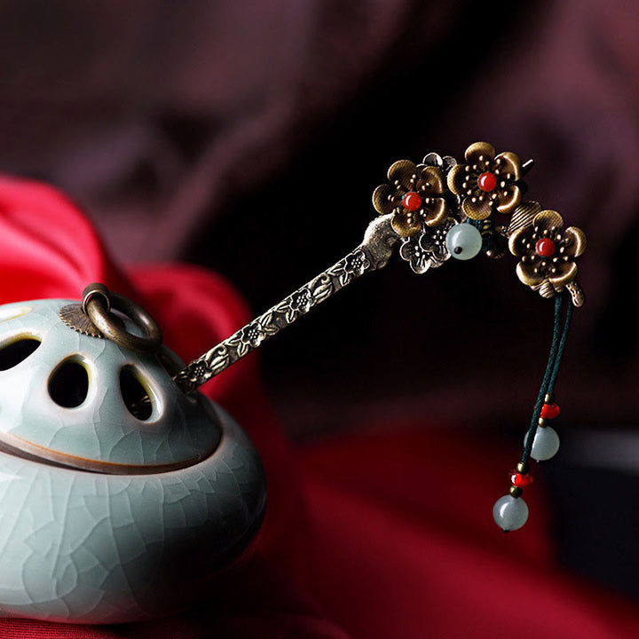 Buddha Stones Grün Aventurin Achat Legierung Blumen Beruhigende Haarnadel