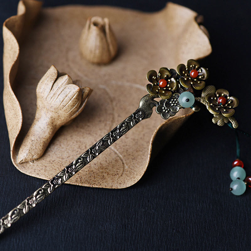 Buddha Stones Grün Aventurin Achat Legierung Blumen Beruhigende Haarnadel