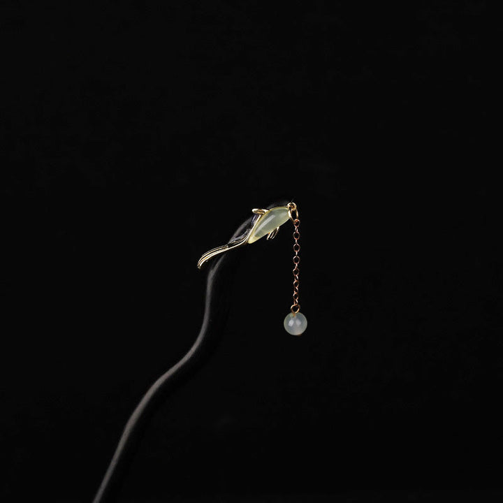 Buddha Stones Ebenholz Hetian Jade Fisch Segen Haarnadel