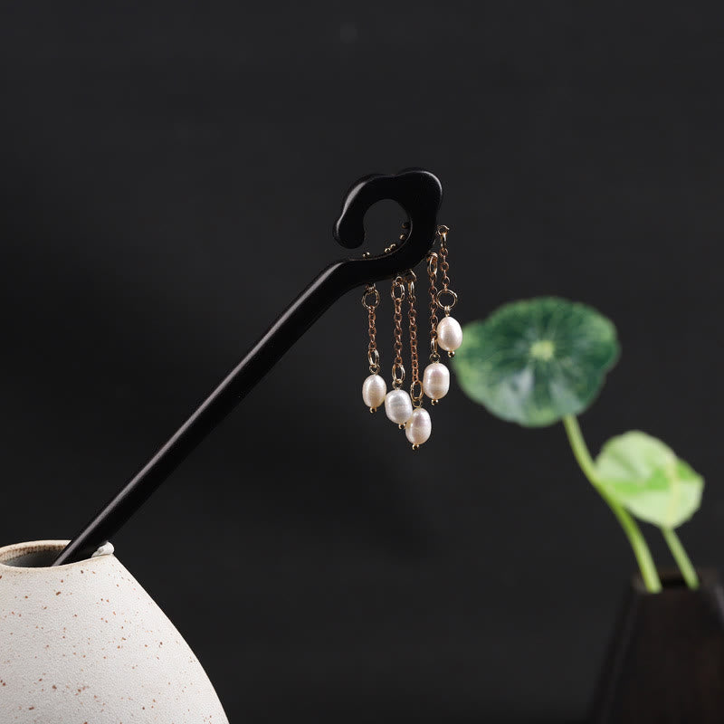 Buddha Stones Ebenholz Glücksbringer Wolke Perle Quaste Schutz Haarnadel