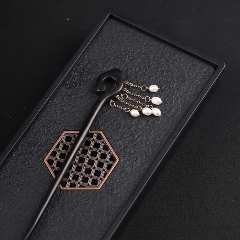 Buddha Stones Ebenholz Glücksbringer Wolke Perle Quaste Schutz Haarnadel