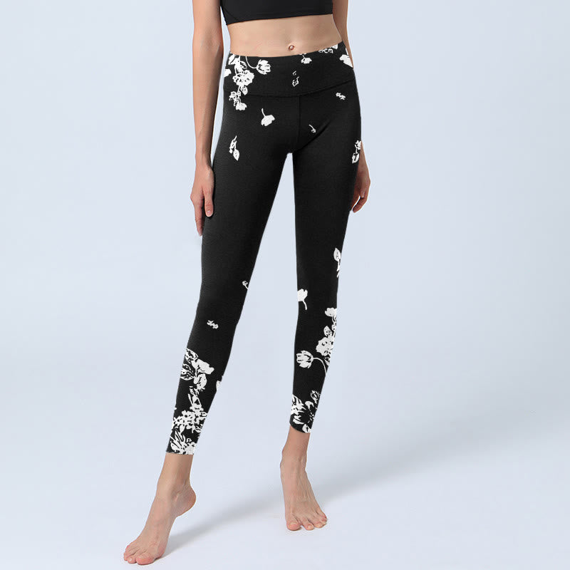 Buddha Stones Schwarze verstreute Blütenblätter Print Gym Leggings Damen Yogahose - image 6