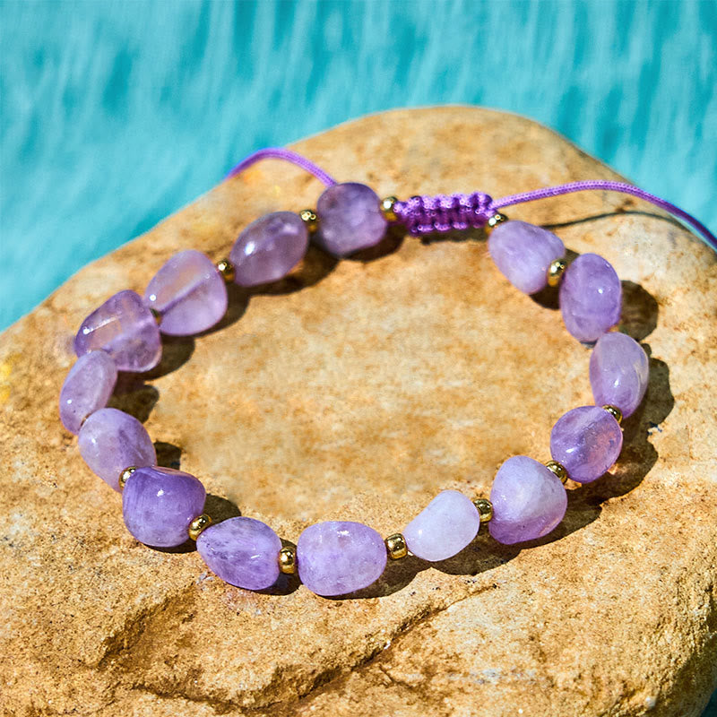 Buddha Stones unregelmäßige Form Amethyst Flechtschnur Balance Armband