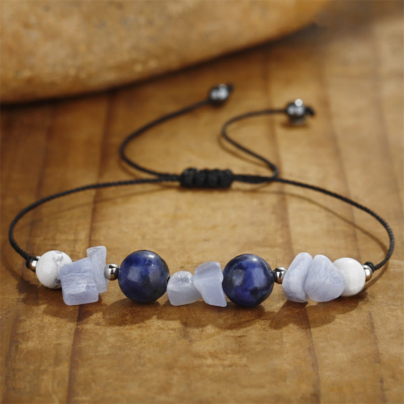 Buddha Stones Don't Make Me Roar Lila Achat Blaue Spitze Achat Blau Sodalith Schutzarmband