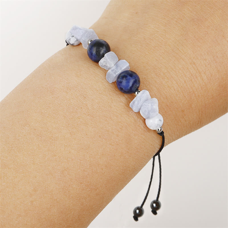 Buddha Stones Don't Make Me Roar Lila Achat Blaue Spitze Achat Blau Sodalith Schutzarmband