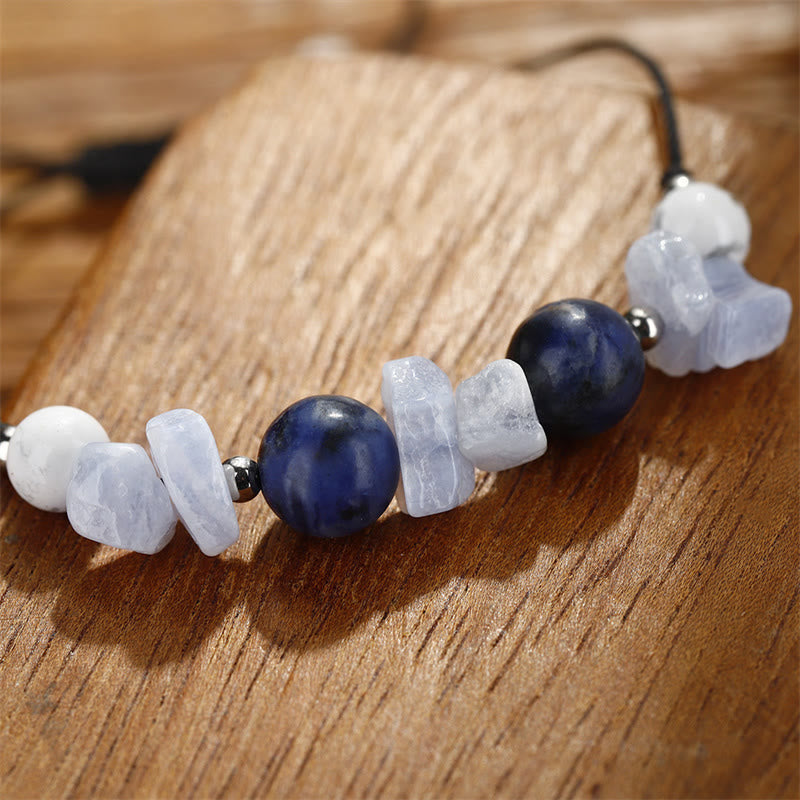 Buddha Stones Don't Make Me Roar Lila Achat Blaue Spitze Achat Blau Sodalith Schutzarmband