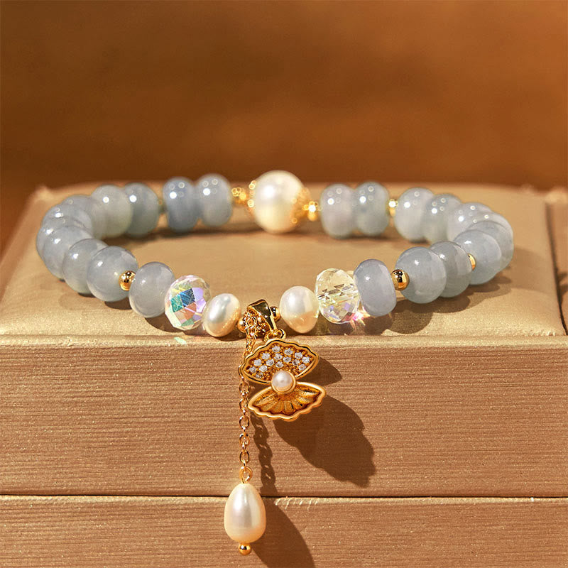 Buddha Stones Armband mit Heilperlen, natürlichem Aquamarin und Perlenmuschel