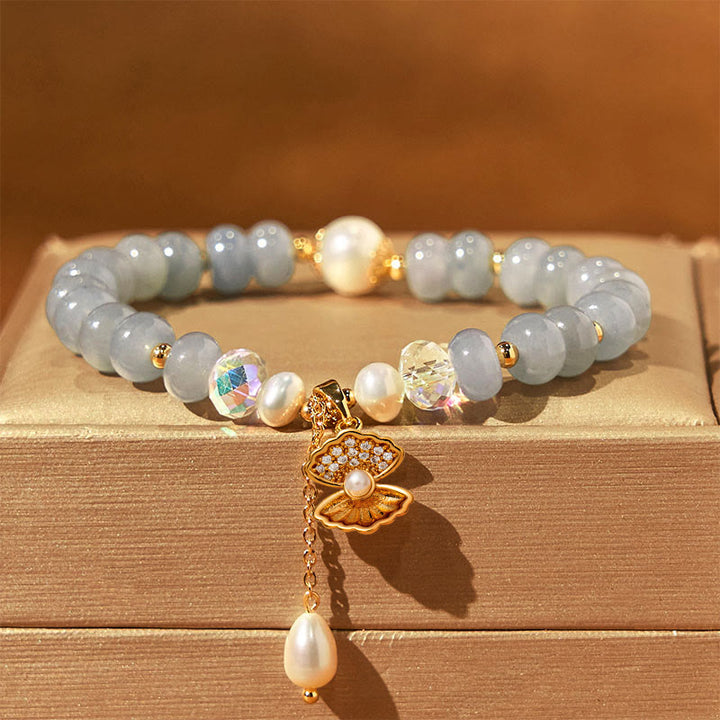 Buddha Stones Armband mit Heilperlen, natürlichem Aquamarin und Perlenmuschel