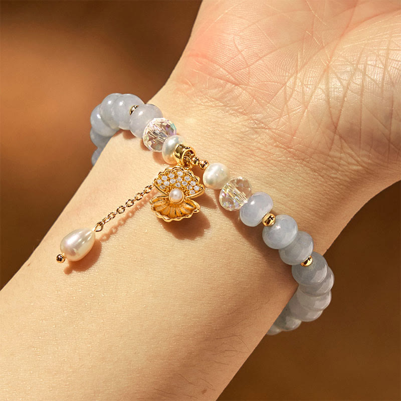 Buddha Stones Armband mit Heilperlen, natürlichem Aquamarin und Perlenmuschel