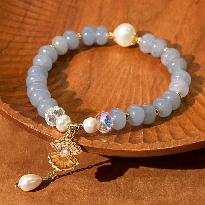 Buddha Stones Armband mit Heilperlen, natürlichem Aquamarin und Perlenmuschel