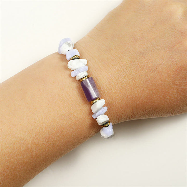 Buddha Stones De-Stress Amethyst Blaue Spitze Achat Howlith Heilung Armband