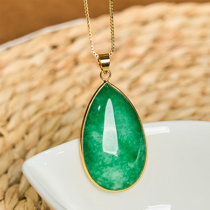Buddha Stones Grüne Jade Wassertropfen Muster Fülle Halskette Anhänger