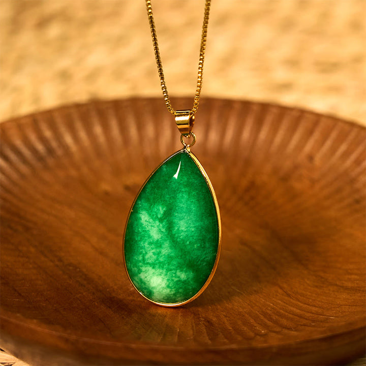 Buddha Stones Grüne Jade Wassertropfen Muster Fülle Halskette Anhänger