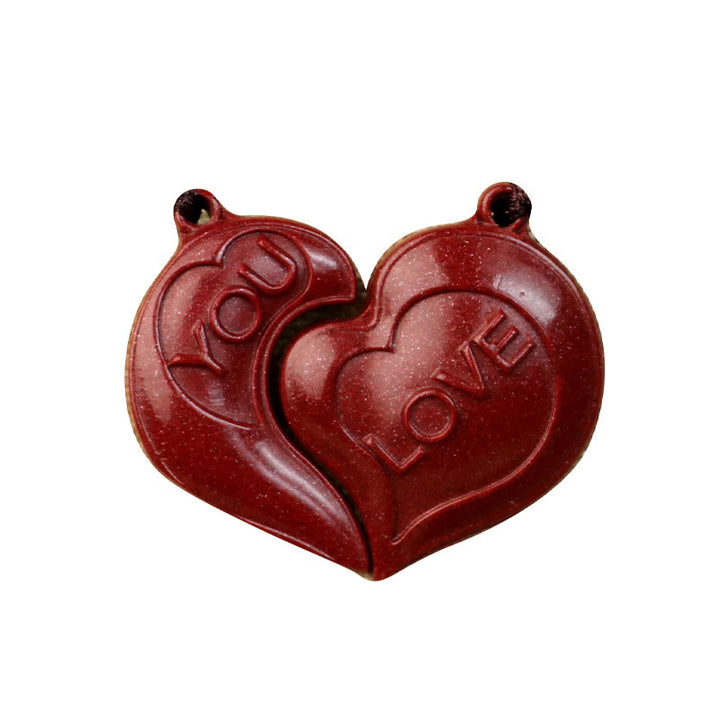 Buddha Stones 2Pcs LOVE YOU Natürlicher Zinnober Liebesherz-String Segen Paar Halskette Anhänger