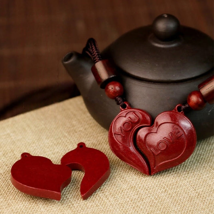 Buddha Stones 2Pcs LOVE YOU Natürlicher Zinnober Liebesherz-String Segen Paar Halskette Anhänger