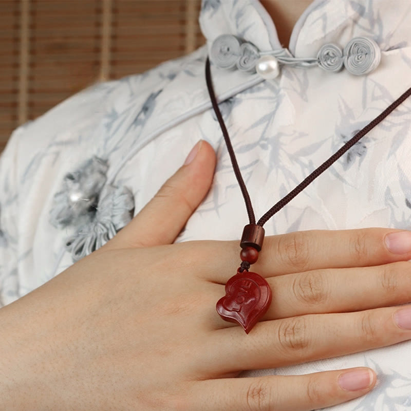 Buddha Stones 2Pcs LOVE YOU Natürlicher Zinnober Liebesherz-String Segen Paar Halskette Anhänger