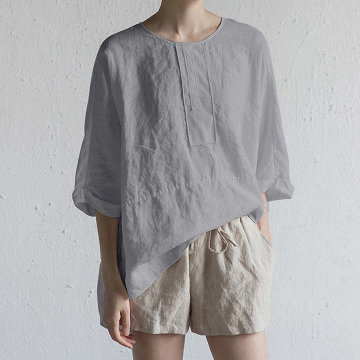 Buddha Stones Sommer Casual Plain Halbarm Rundhals Seitenschlitz Damen T-Shirt - Silber - US20, UK/AU24,EU52 (5XL) - image 4