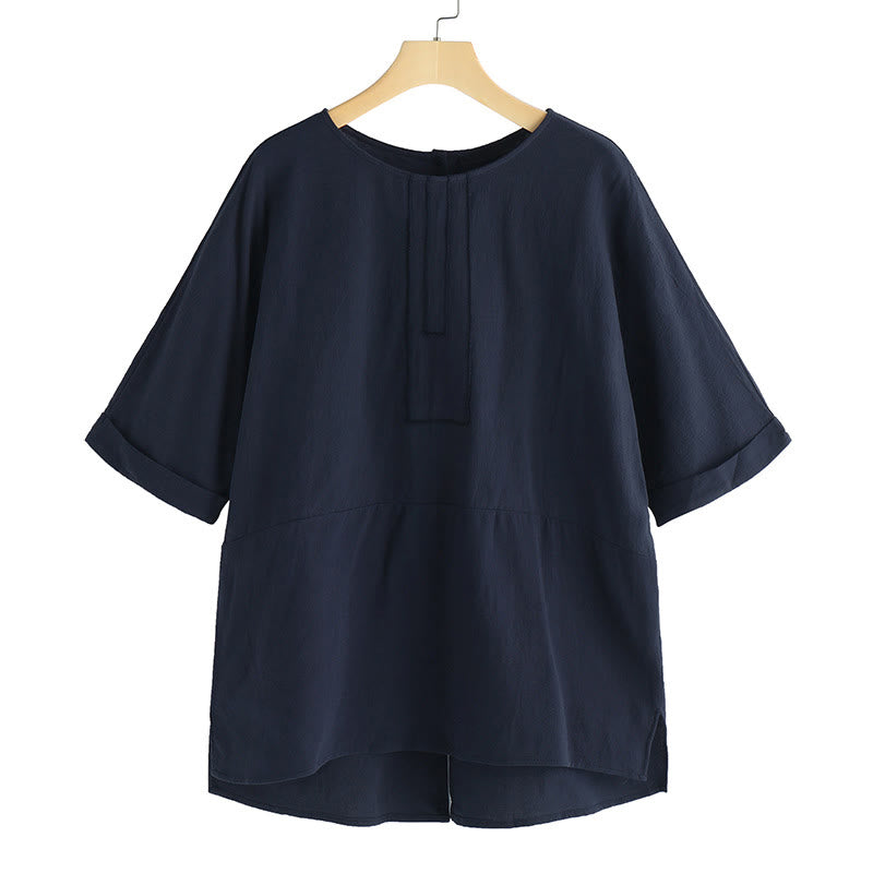 Buddha Stones Sommer Casual Plain Halbarm Rundhals Seitenschlitz Damen T-Shirt - image 7