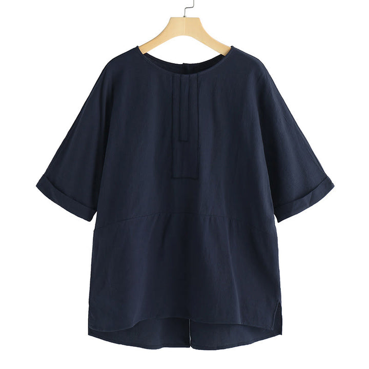 Buddha Stones Sommer Casual Plain Halbarm Rundhals Seitenschlitz Damen T-Shirt - image 7