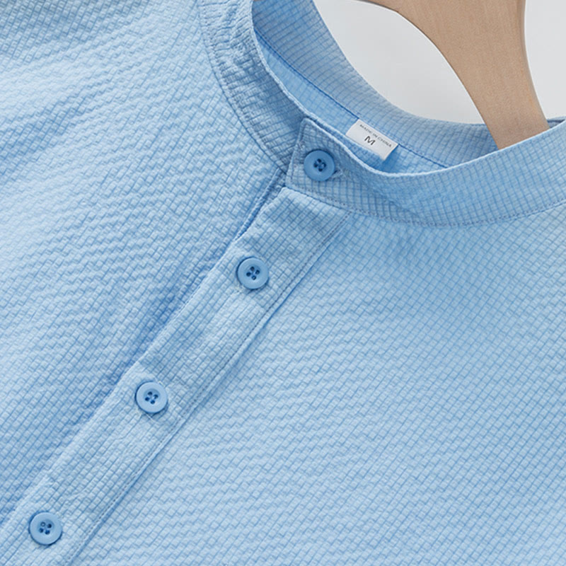 Buddha Stones Einfarbiges Polohemd mit halben Knöpfen für Herren, kurzärmelig