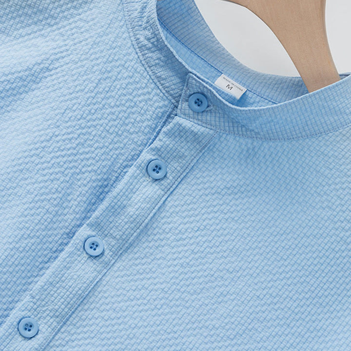 Buddha Stones Einfarbiges Polohemd mit halben Knöpfen für Herren, kurzärmelig