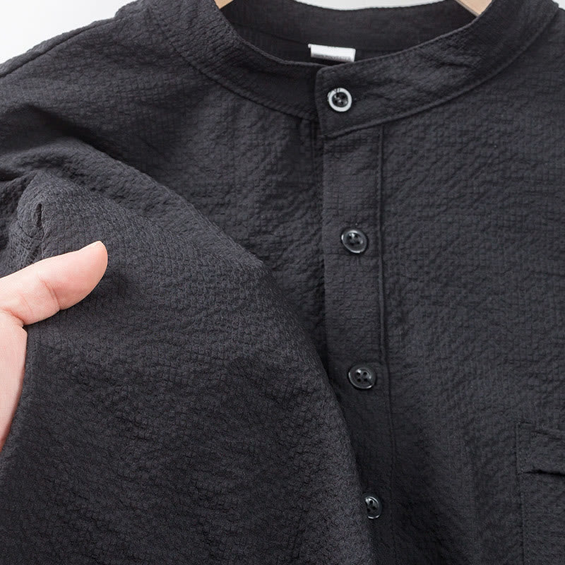 Buddha Stones Einfarbiges Polohemd mit halben Knöpfen für Herren, kurzärmelig