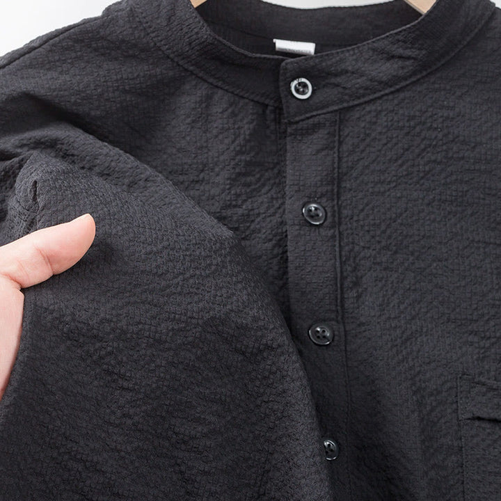 Buddha Stones Einfarbiges Polohemd mit halben Knöpfen für Herren, kurzärmelig