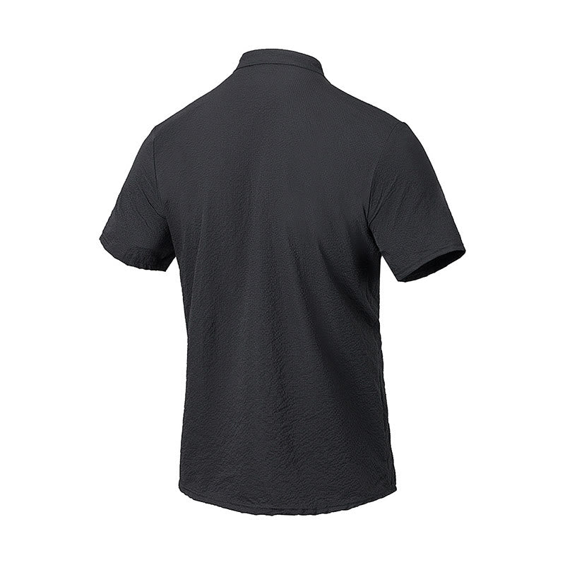 Buddha Stones Einfarbiges Polohemd mit halben Knöpfen für Herren, kurzärmelig