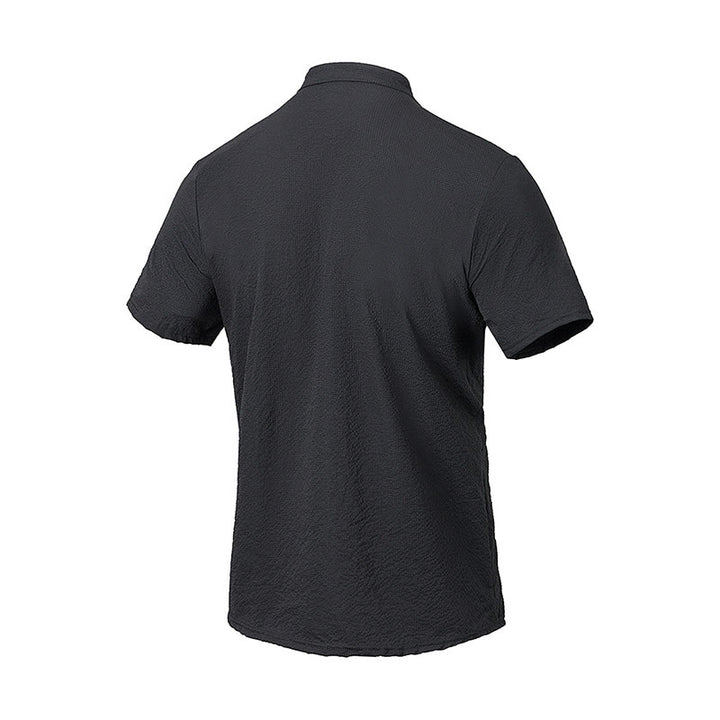 Buddha Stones Einfarbiges Polohemd mit halben Knöpfen für Herren, kurzärmelig