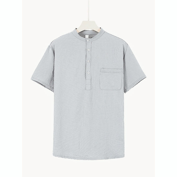 Buddha Stones Einfarbiges Polohemd mit halben Knöpfen für Herren, kurzärmelig