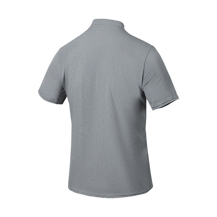 Buddha Stones Einfarbiges Polohemd mit halben Knöpfen für Herren, kurzärmelig