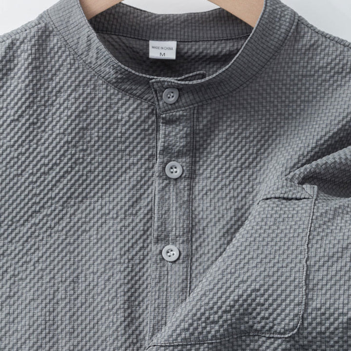 Buddha Stones Einfarbiges Polohemd mit halben Knöpfen für Herren, kurzärmelig