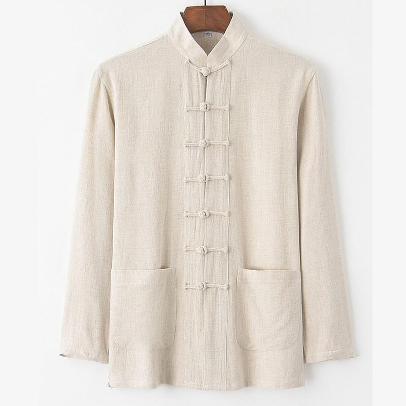 Buddha Stones 2-teiliger Tang-Anzug mit Froschknöpfen, langärmeliges Hemd und Hose, Herren-Set - image 1