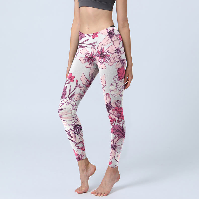 Buddha Stones Rosa Rose Rot Blumen Druck Übung Leggings Damen Yoga Hose - Beige - US18, UK/AU22,EU50 (4XL) - image 1
