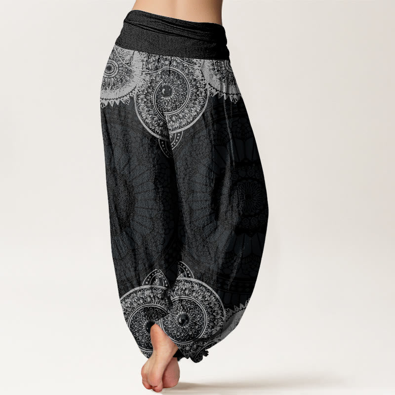 Haremshose für Damen mit elastischer Taille und Buddha Stones, kreisförmiges Mandala-Design - image 2