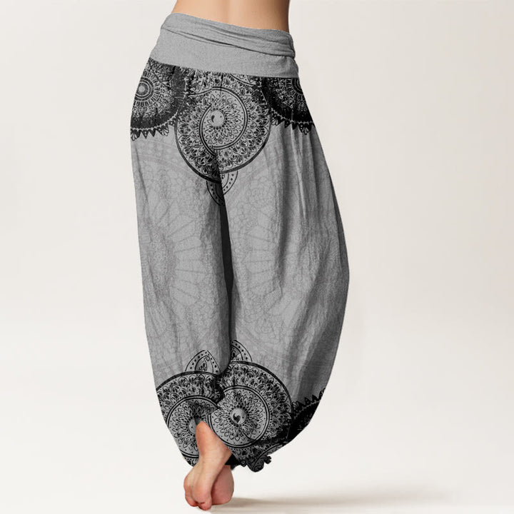 Haremshose für Damen mit elastischer Taille und Buddha Stones, kreisförmiges Mandala-Design - image 9