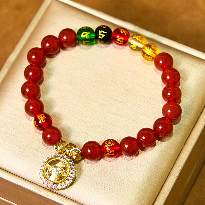 Buddha Stones, roter Achat, Om Mani Padme Hum, fünf Richtungen, Götter des Reichtums, Zirkon, Zyklon-Charme, Selbstakzeptanz-Armband