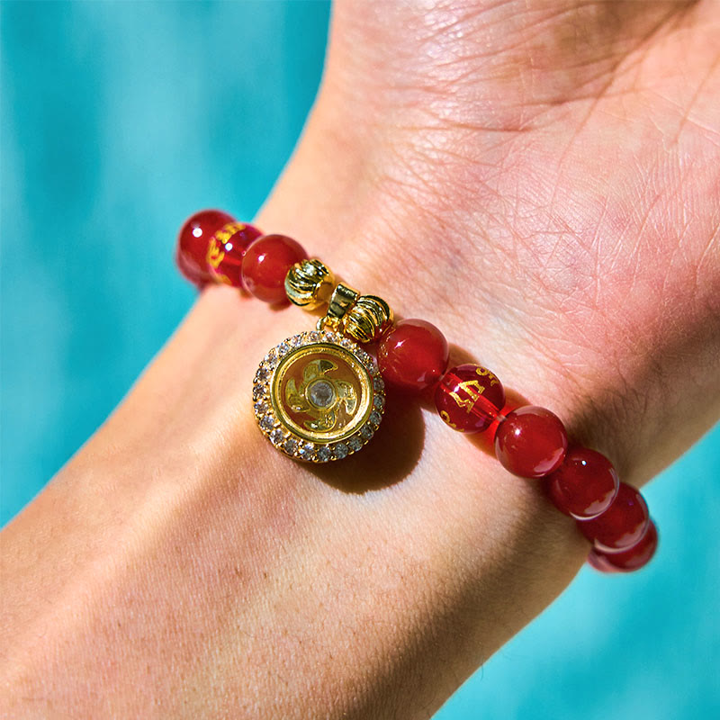 Buddha Stones, roter Achat, Om Mani Padme Hum, fünf Richtungen, Götter des Reichtums, Zirkon, Zyklon-Charme, Selbstakzeptanz-Armband