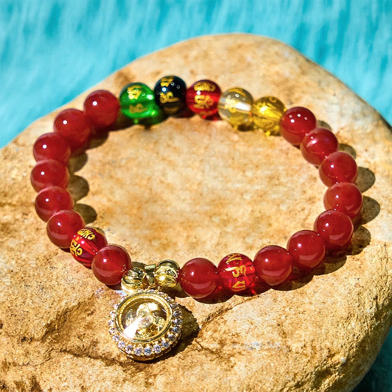 Buddha Stones, roter Achat, Om Mani Padme Hum, fünf Richtungen, Götter des Reichtums, Zirkon, Zyklon-Charme, Selbstakzeptanz-Armband